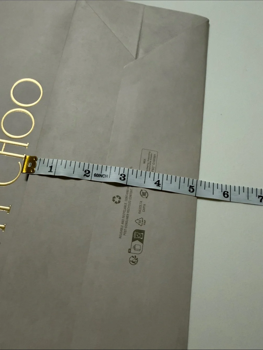 Jimmy Choo strong gift Bag- Taupe with Gold Logo and tissue paper